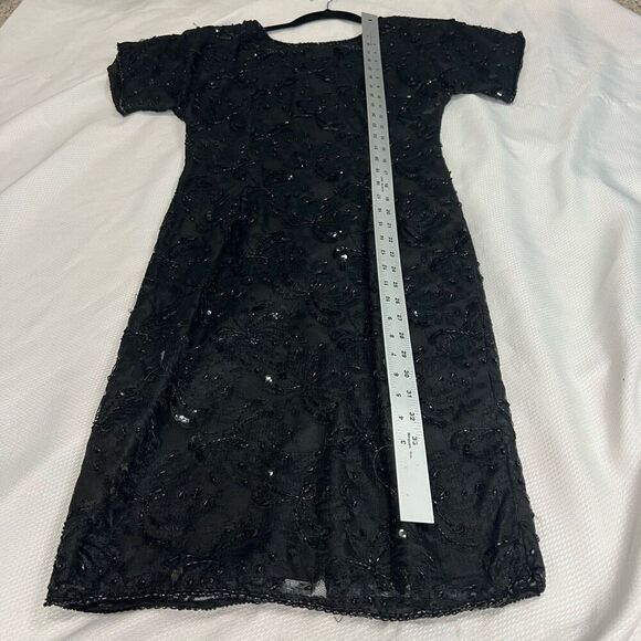 Vintage Women's In Fashions Sequin Beaded Button Front Sheath Dress Black Small - Picture 4 of 7